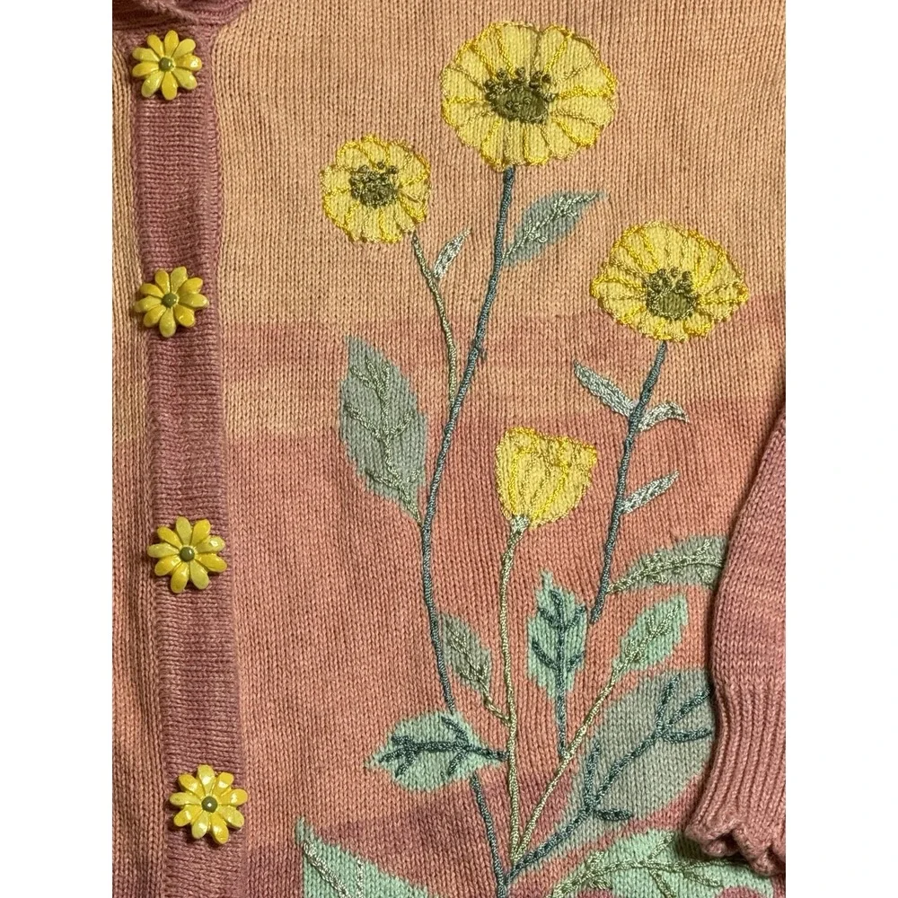 Storybook Knits Peach & Yellow Floral Cardigan Sweater - Picture 4 of 8